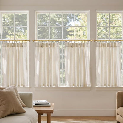 jinchan Linen Pinch Pleated Kitchen Curtains 36 Inch 4 Panels, Natural Linen - Image 3