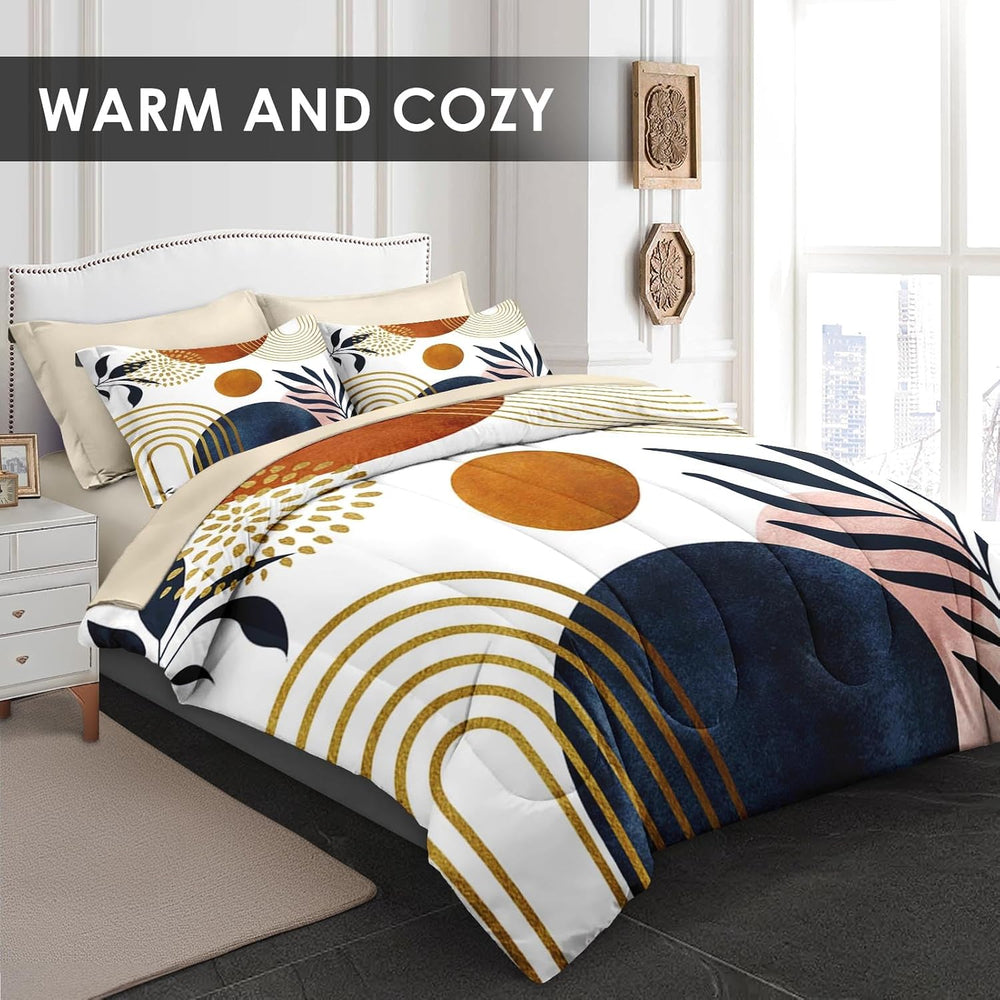 WeCozy Full Comforter Set with Sheets, 7 Pieces Mid Century Bedding