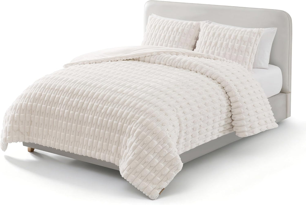 BEARPAW Jasper Queen Faux Fur Comforter Set, 3-Piece, Ivory