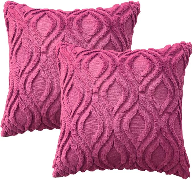 MIULEE Hot Pink Throw Pillow Covers 18x18 Inch, Soft Winter Plush Faux Wool - Image 6