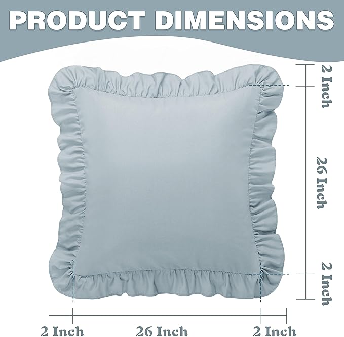 KKJIAF Ruffle Pillow Cases 26x26 Inches, Dusty Blue Square Ruffled Pillow - Image 3