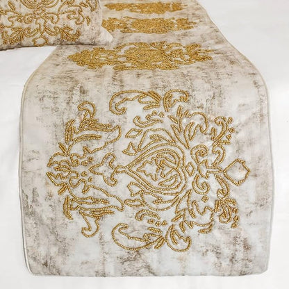 The HomeCentric King/Queen/Twin Ivory & Gold Decorative Queen 74"x18" Bed Runner - Image 4