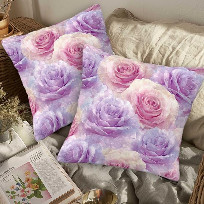 Rose Throw Pillow Covers Set of 2 | 18x18 Inches Cushion Cases - Image 3
