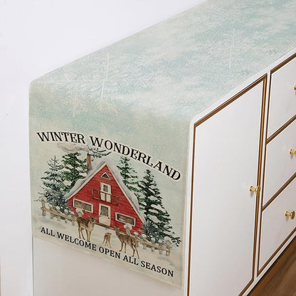 Winter Deer Trees Table Runner 13x72 Inch Snow Treehouse Winter Kitchen Dinning - Image 3