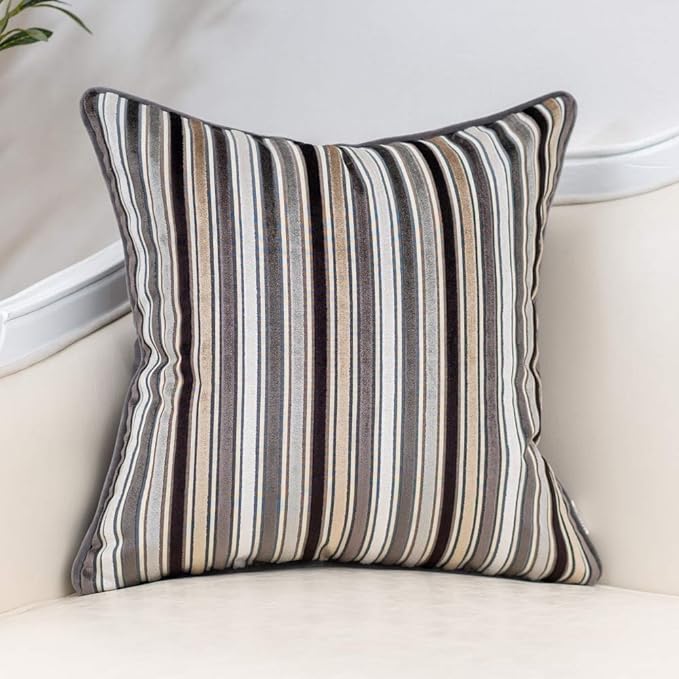 Yangest Grey Striped Throw Pillow Cover Multicolor Velvet Cushion Cover Modern by Yangest