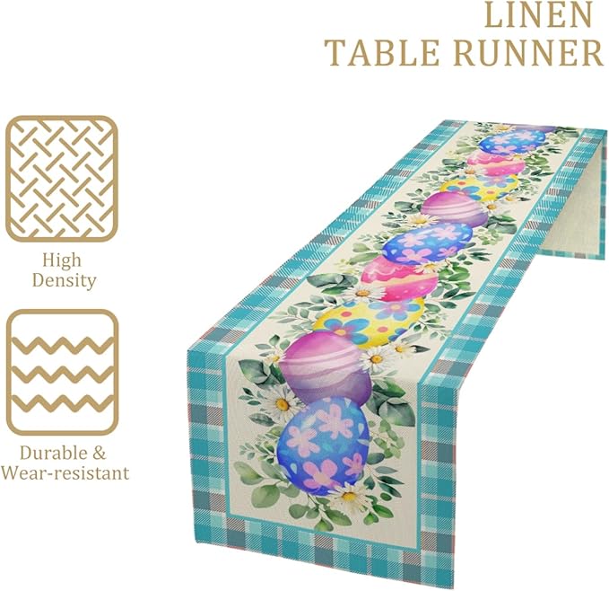 Easter Table Runner, Easter Eggs Linen Farmhouse Table Runners, Easter Kitchen - Image 3