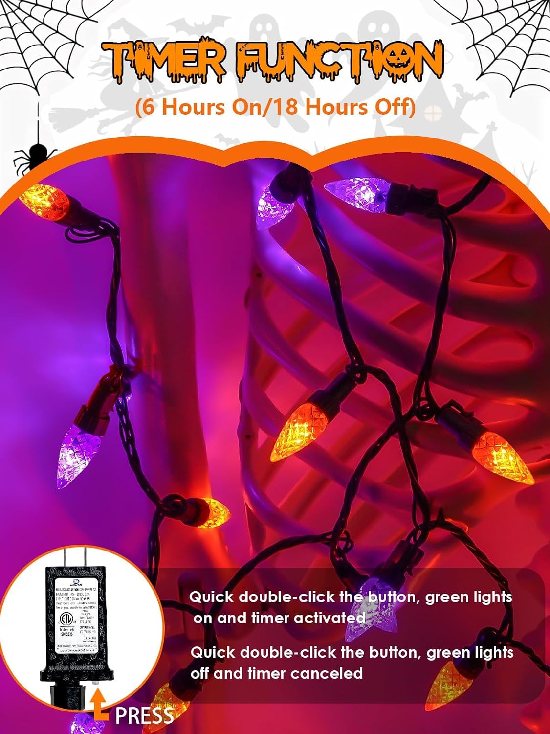 240 LED Connectable C6 Halloween Lights Outdoor String 78FT Orange Purple