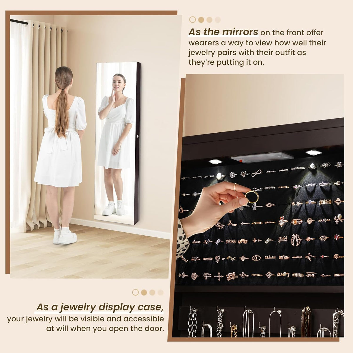 nafort 2 leds mirror jewelry cabinet, 47.5-inch tall, side view