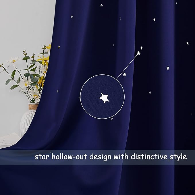 NICETOWN Kids Room Darkening Navy Blue Curtains, Galaxy Theme Starry Blackout - Image 3