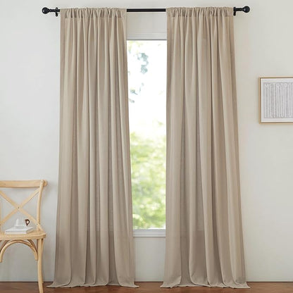NICETOWN Thick Flax Linen Camel Curtains 108 inches Long, Pinch Pleated Linen - Image 3