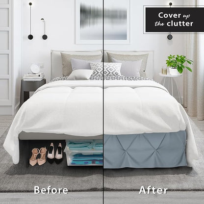 Nestl Stone Blue Bed Skirt Queen Size, Pinch Pleat Queen Bed Skirt, Hotel - Image 4