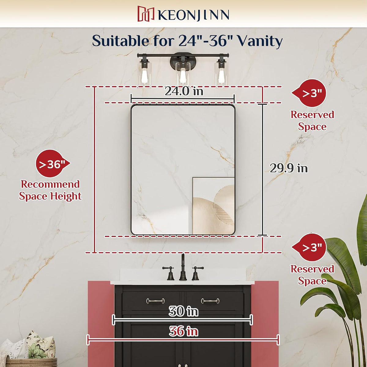 keonjinn 24 x 30 inch brushed nickel bathroom on a desk or shelf
