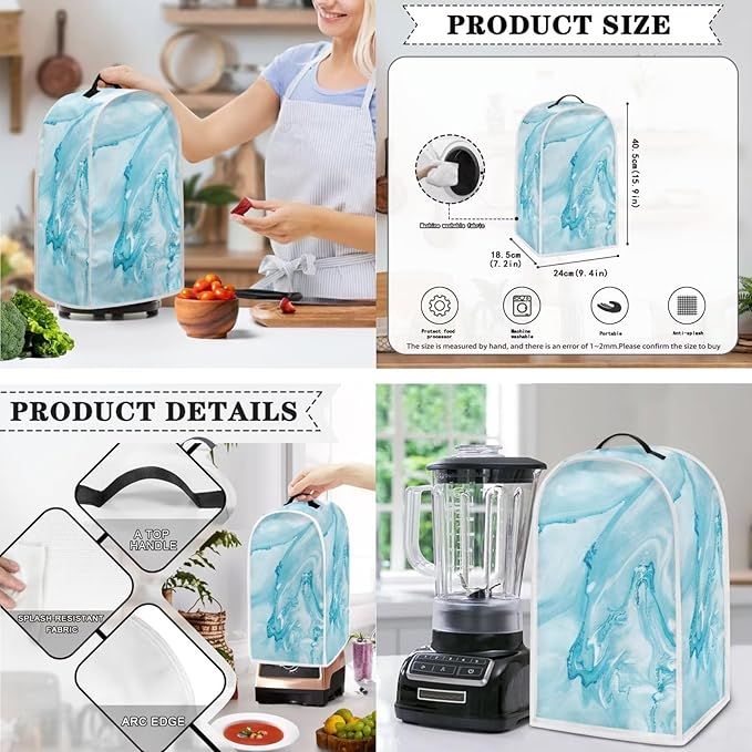 White Blue Marble Texture Pattern Appliance Covers Set Washable Kitchen Blender - Image 3
