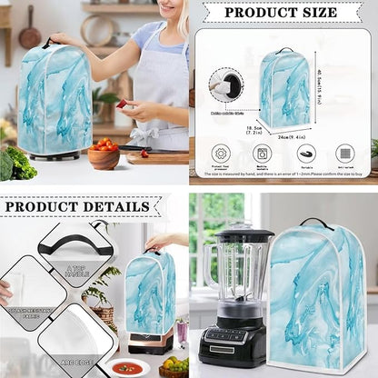 White Blue Marble Texture Pattern Appliance Covers Set Washable Kitchen Blender - Image 3