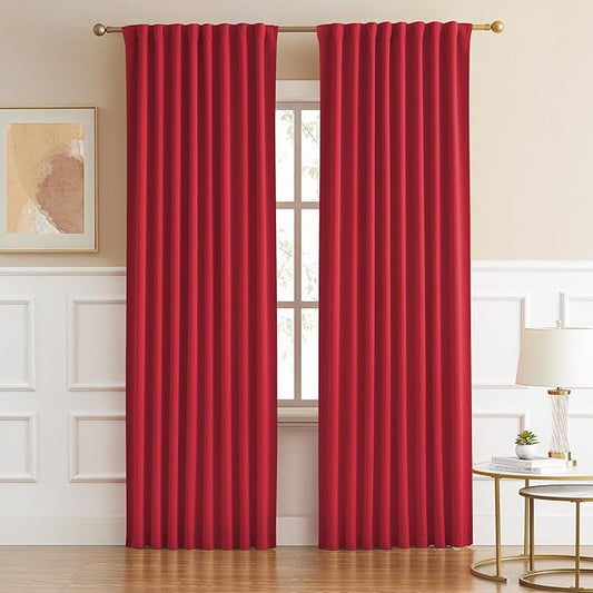 DUALIFE Red Room Darkening Curtains Back Tab Loop Pocket Thermal Insulated by DUALIFE