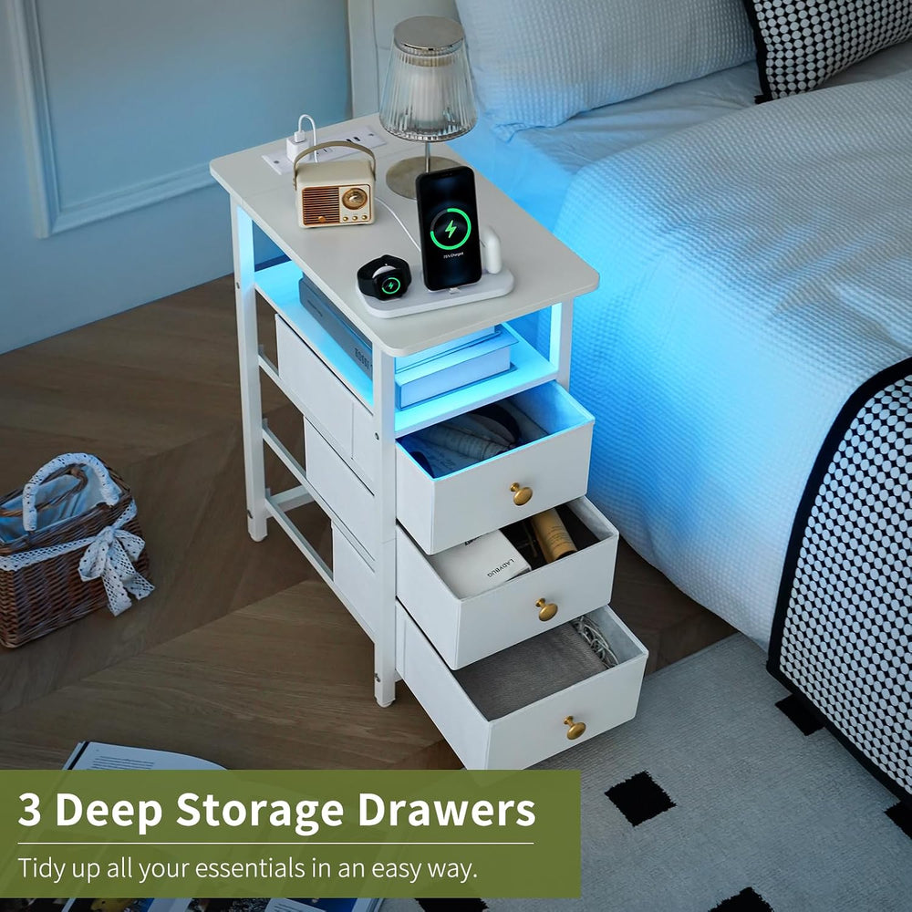Yoobure End Table with Charging Station, LED Narrow Side Table Bedside Table,...