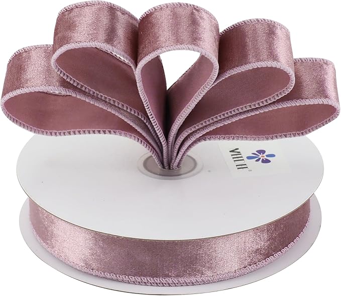 MEEDEE Dusty Rose Velvet 1 Inch Pink Wired Ribbon 25 Yards Crushed Velvet - Image 7