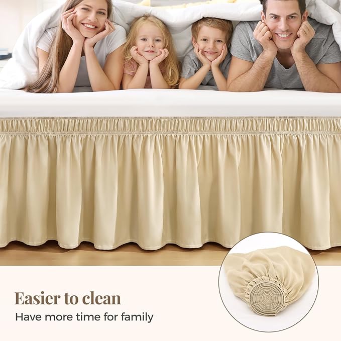 RIMELA Beige White Bed Skirt Queen Size 15 Inch Drop, Elastic Bed Skirting - Image 6