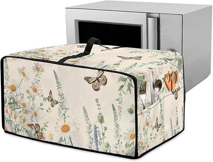 Butterfly Daisy Floral Print Microwave Oven Dust Cover Dust-Proof Heavy Duty by HwzdsyxlCreativeHomeDecor