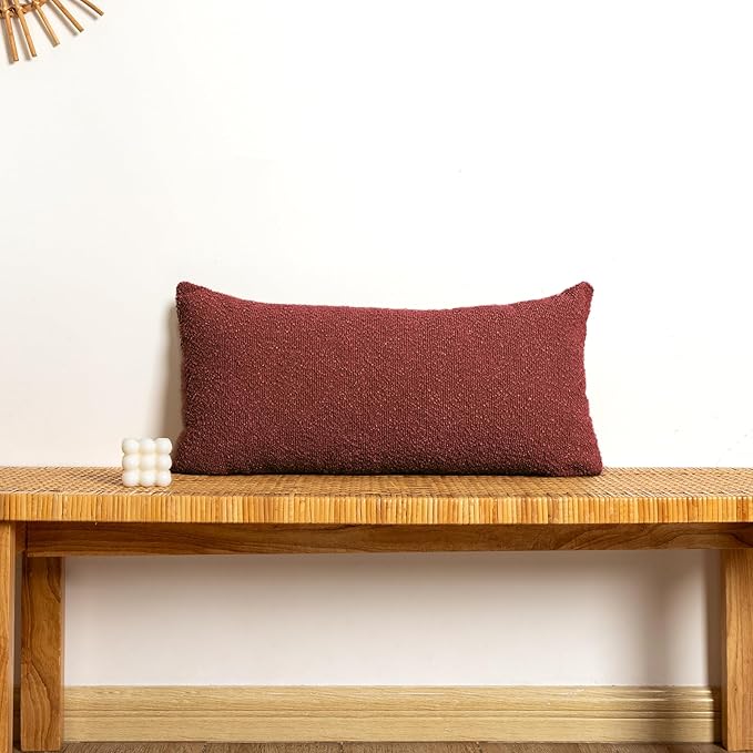 14x26 inch Boucle Lumbar Pillow Cover, Burgundy Woven Texture Neutral Long by JoraLion