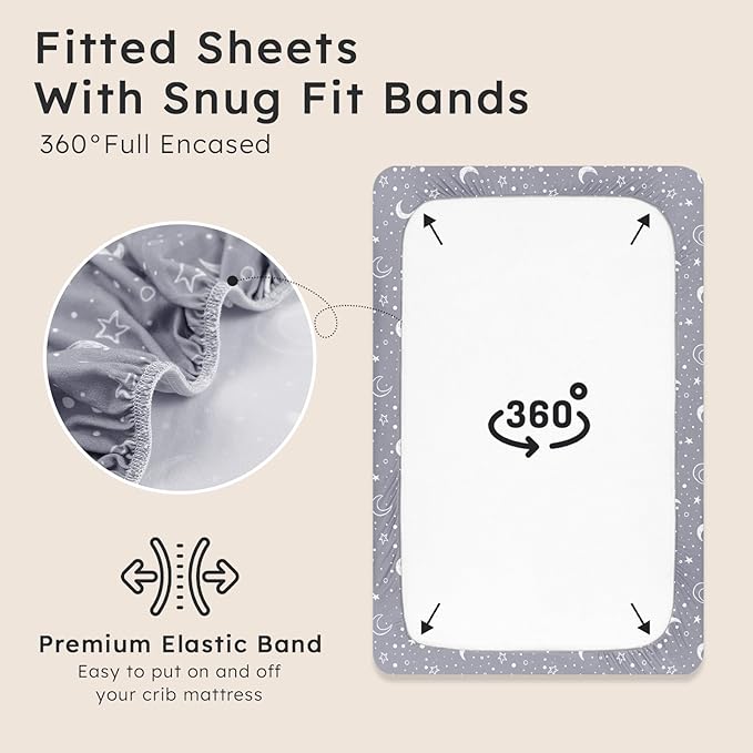 Baby Crib Sheets for Boys Girls Neutral, 2 Pack Crib Mattress Sheet for - Image 4