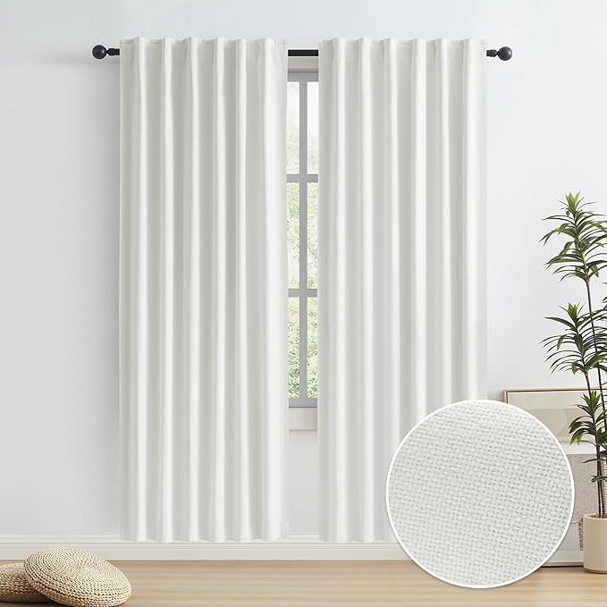 KEQIAOSUOCAI Ivory Ecru Blackout Linen Curtains Energy Smart Light Blocking by KEQIAOSUOCAI