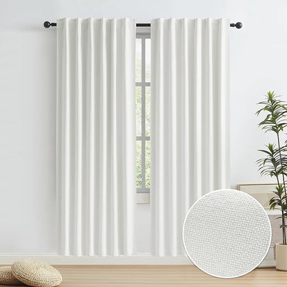KEQIAOSUOCAI Ivory Ecru Blackout Linen Curtains Energy Smart Light Blocking by KEQIAOSUOCAI