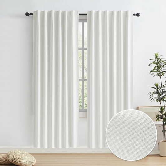 KEQIAOSUOCAI Faux Linen Beige Curtains 80 Inches Long Natural Color Farmhouse by KEQIAOSUOCAI