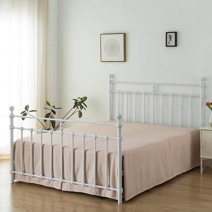 Queen Bed Skirt, Pleated Waffle Weave Bed Skirt - Image 3