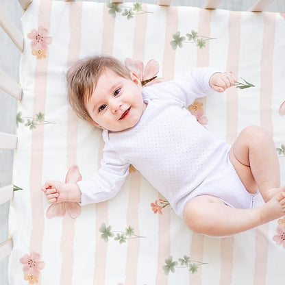 Nap Mat Sheet 47"x24", 3 Pack Pink Floral Baby Crib Sheets Fitted Elastic - Image 2