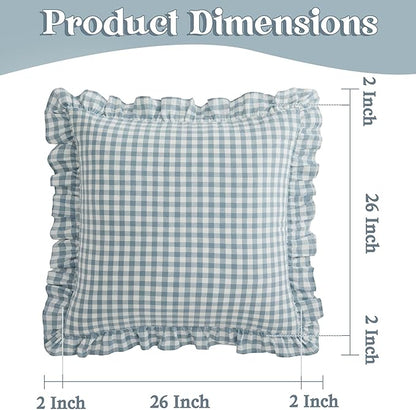 KKJIAF Ruffle Gingham Pillow Covers 26 x 26 Inches, Cotton Plaid Throw Pillow - Image 2