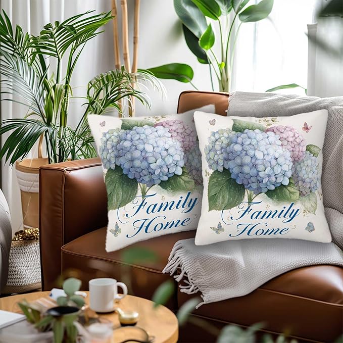 Hydrangea Throw Pillow Covers Set of 2 | 18x18 Inches Cushion Cases - Image 2