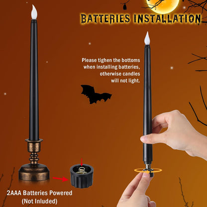 Fumete 16 Pcs Halloween Black Flameless Candles, with Gold Base