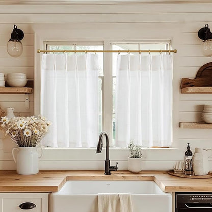 jinchan Linen Pinch Pleated Kitchen Curtains 36 Inch 2 Panels, Natural Linen by JINCHAN
