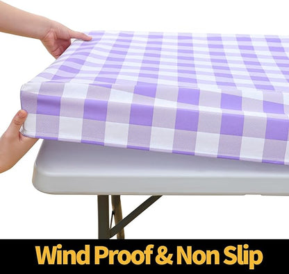 Smiry Rectangle Picnic Table Cloth, Elastic Waterproof Fitted Vinyl Tablecloths - Image 2