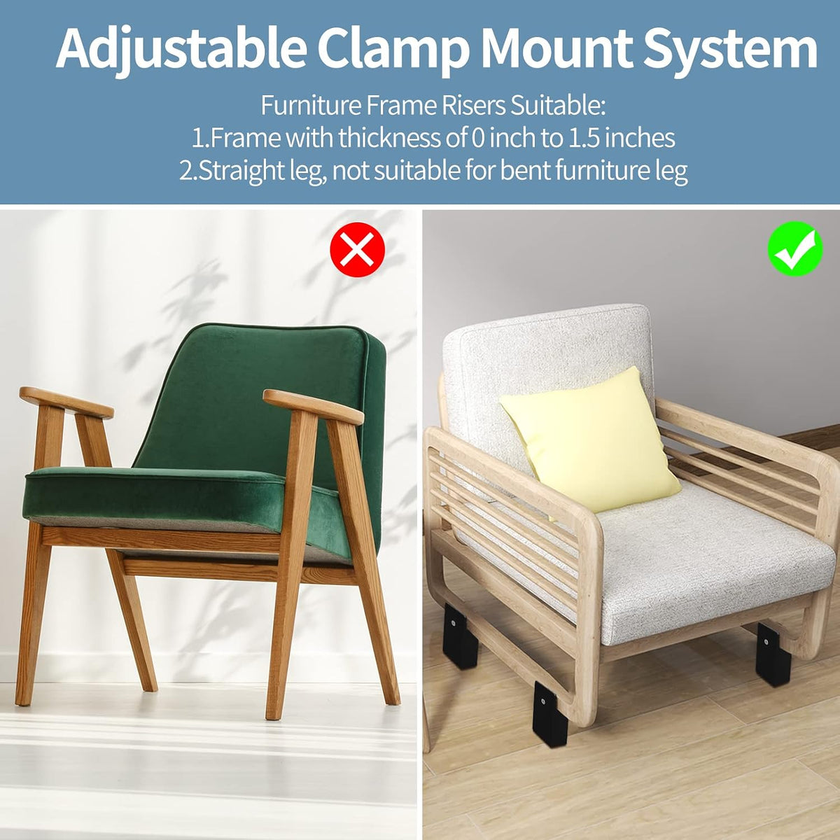4 inch bed risers with adjustable screw clamp, package contents