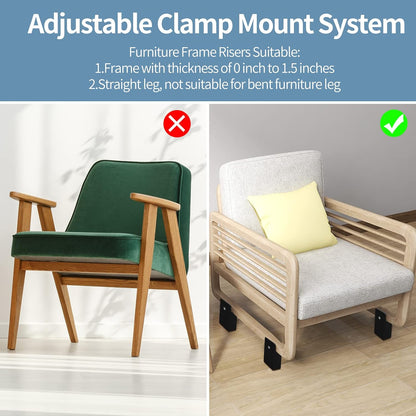 4 inch bed risers with adjustable screw clamp, package contents
