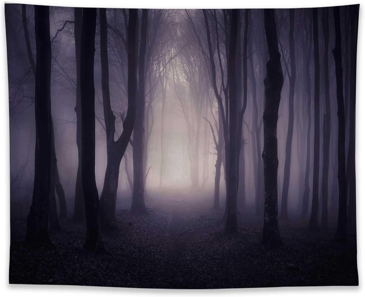 Allenjoy 118" x 95" Halloween Misty Forest Photography Backdrop with Photo Booth Props, Party Decorations, Supplies and Favors