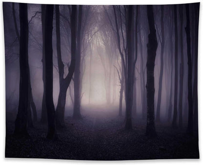 Allenjoy 118" x 95" Halloween Misty Forest Photography Backdrop with Photo Booth Props, Party Decorations, Supplies and Favors