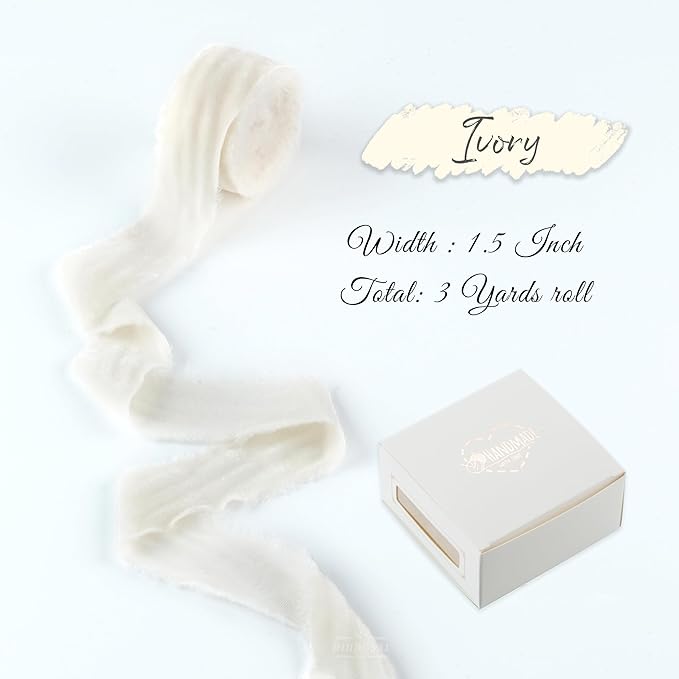 Ivory Velvet Ribbon 1.5 Inch Iovry Frayed Silk Velvet - Image 2