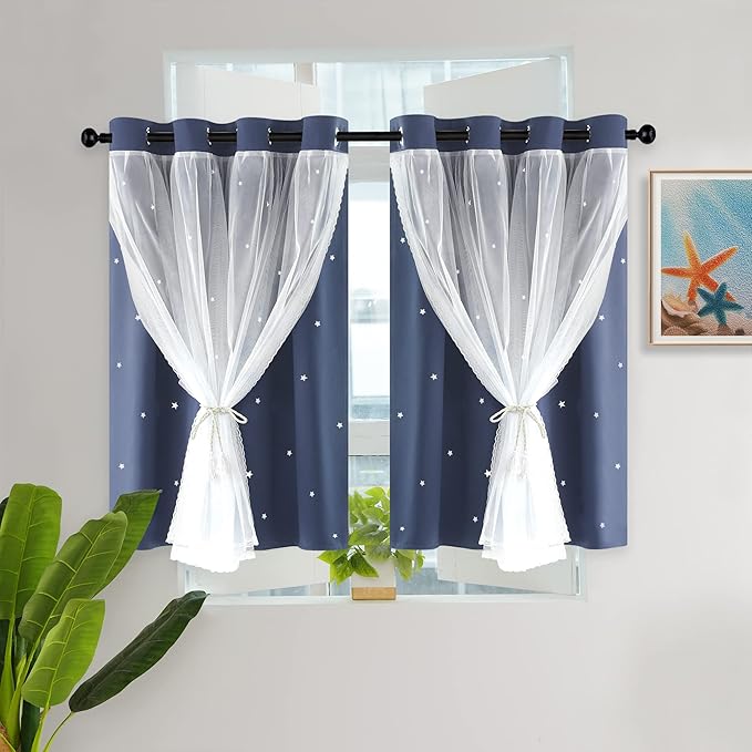 Kinryb Kids Blackout Curtains for Bedroom/Living Room/Classroom, Sheer Overlay by Kinryb