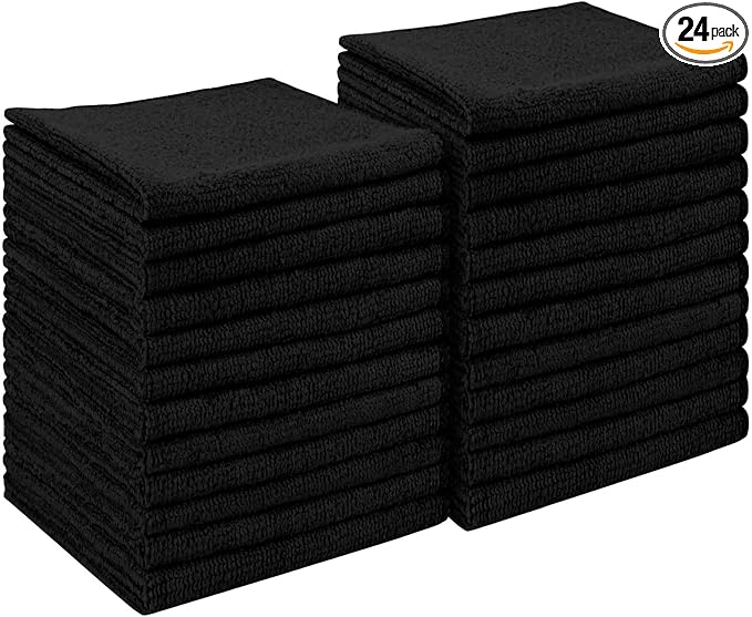 AIDEA Microfiber Cleaning Cloth Black 24PK, Microfiber Towels by AIDEAHOME