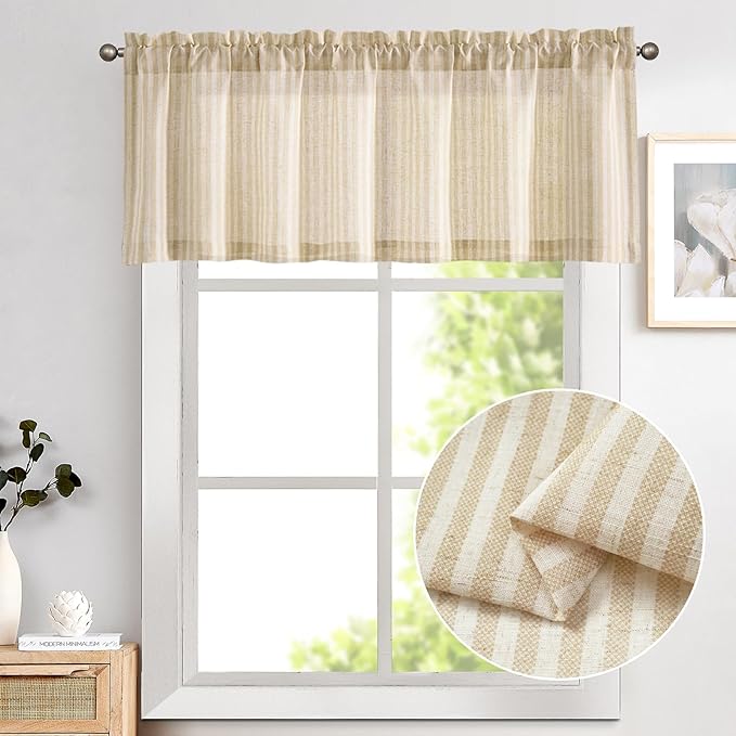 jinchan Valance Curtain Linen Textured Striped Window Curtain - Image 2