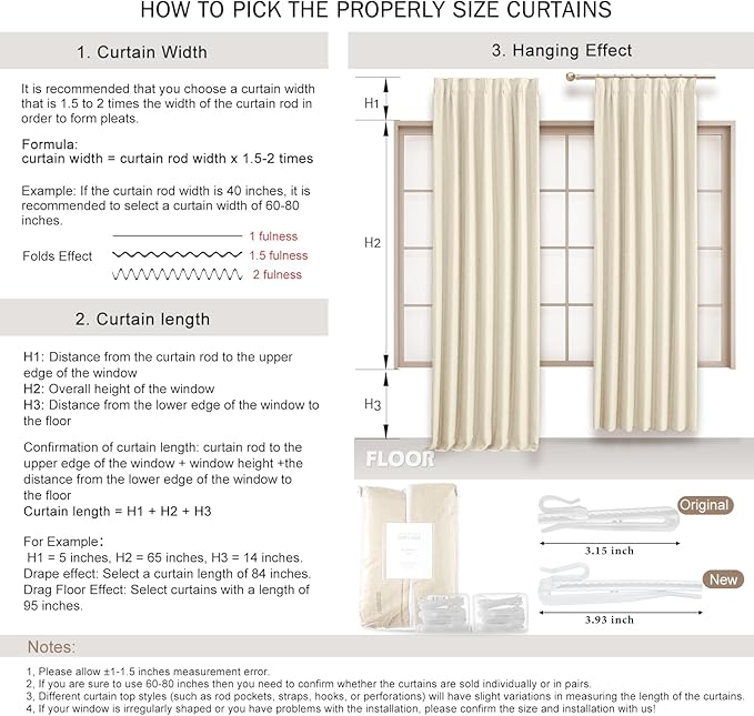 IVAPUPU Cream Beige Pinch Pleated Full Blackout Linen Curtains - Image 9