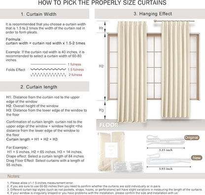 IVAPUPU Cream Beige Pinch Pleated Full Blackout Linen Curtains - Image 9