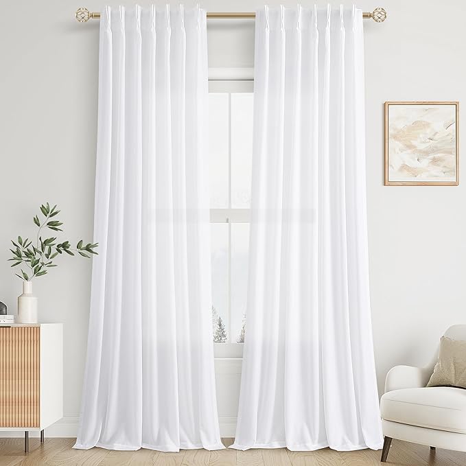 White Pinch Pleated Linen Curtains 105 Inches Long - Image 6