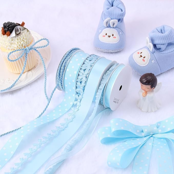 LaRibbons Light Blue Ribbons for Crafts 6 Rolls 28.5 Yards TTL Thin Ribbon for - Image 5