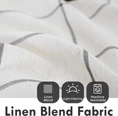 DriftAway Kitchen Curtains Striped Tier Linen Short Curtains Windowpane Plaid - Image 2