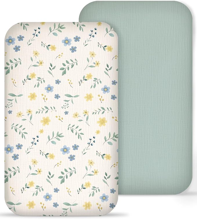 Muslin Bedside Bassinet Sheets 2 Pack, 33x20 Fitted Ultra Soft & Breathable by Meowcards