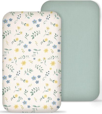 Muslin Bedside Bassinet Sheets 2 Pack, 33x20 Fitted Ultra Soft & Breathable by Meowcards